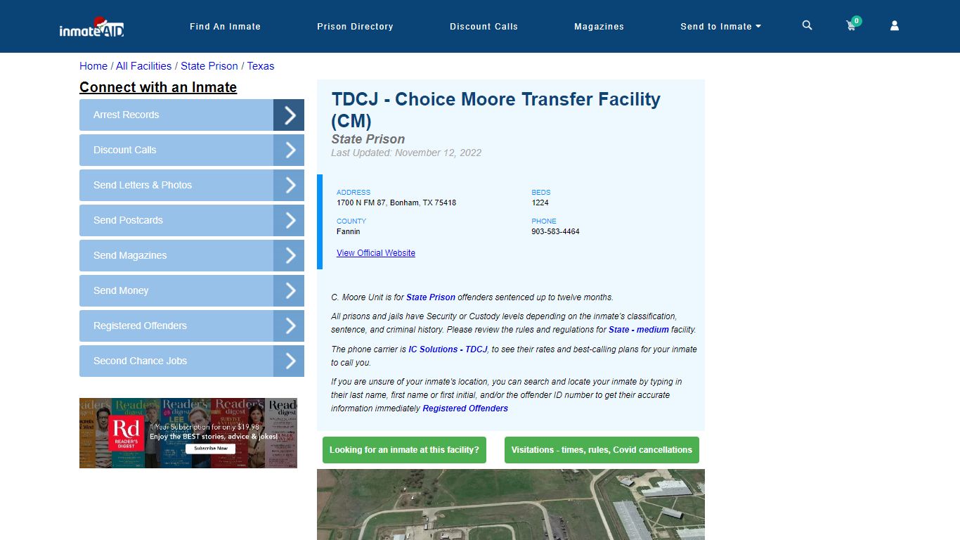 TDCJ - Choice Moore Transfer Facility (CM) & Inmate Search | Visitation ...